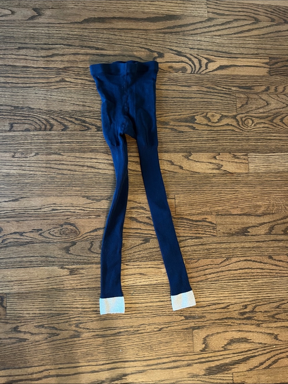 Kids Navy Ribbed Tights with Gold Sparkily Cuffs